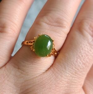 Vintage Gold Vermeil On Sterling Ring with Green Jade Stone